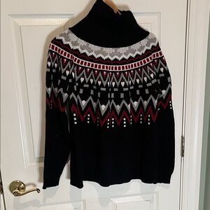 Black and Red Patterned Women's Sweater, ski sweater, Nordic style